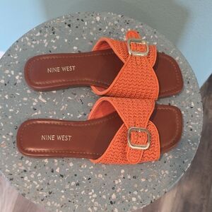Nine West Bright Orange Buckle Sandals